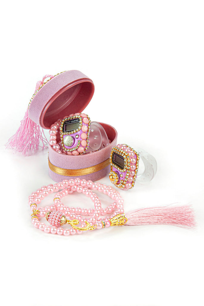 Islamic Finger Counter and Prayer Beads with Velvet Box, Hajj and Umrah Gift