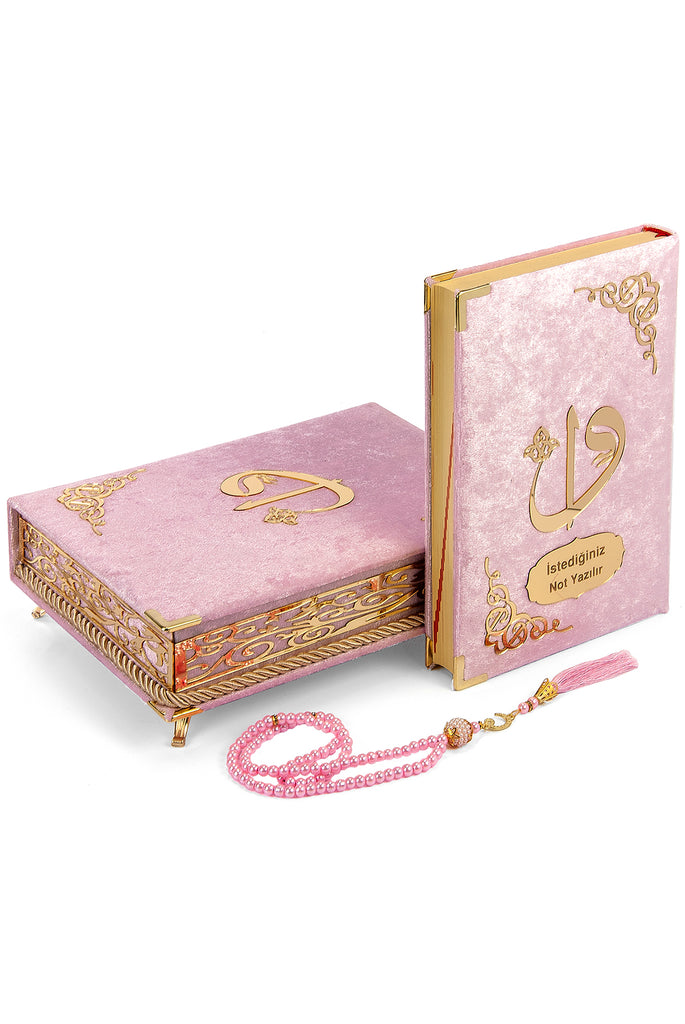Luxuriöse, mit Samt überzogene islamische Gebets-Geschenkbox mit elegantem, mit Samt überzogenem Koran und Gebetsperlen, Tesbih-, Ramadan- und Eid-Geschenk