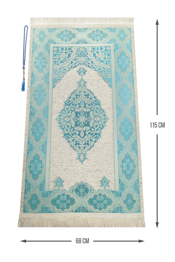 Muslim Prayer Rug with Prayer Beads | Sajadah | Soft Islamic Prayer Rug | Islamic Gifts | Chenille Fabric