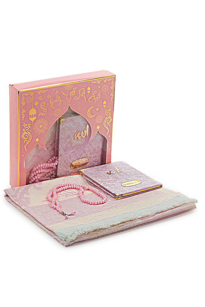Velvet-Covered Bag Size Quran Book Prayer Rug Set