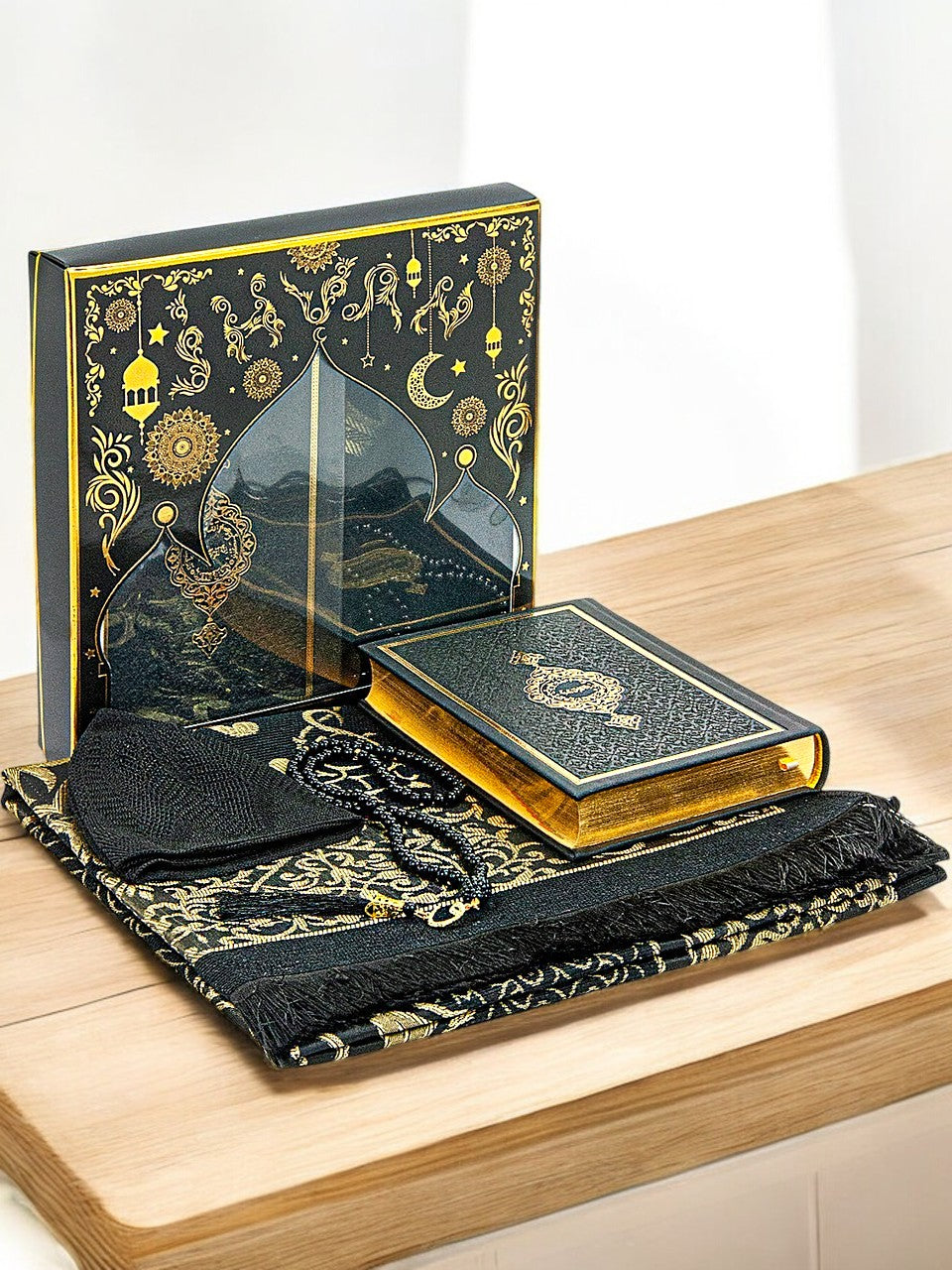 Luxury Dowry Quran Set – Termo Leather Quran, Prayer Rug, Tasbeeh, and Takkes in Gift Box