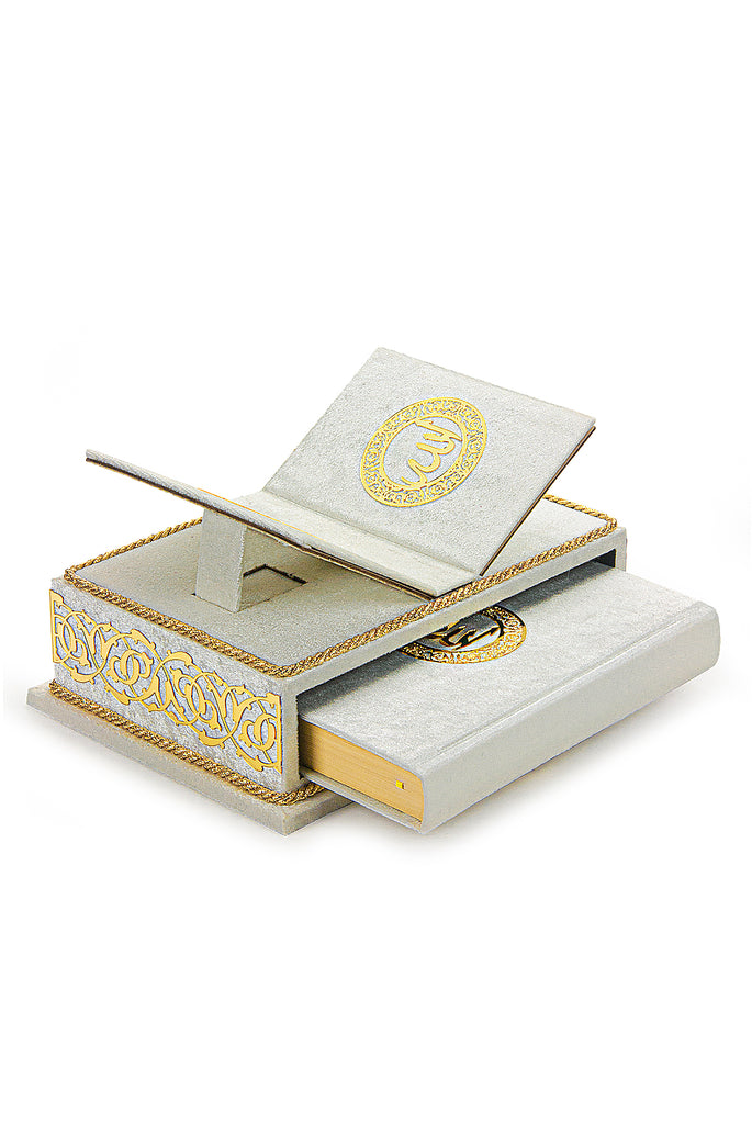 ihvan Online, The Holy Quran Gift Set, Quran Book Stand Holder, Desktop Quran Holder, Rehal, Arabic Quran, Velvet Covered Chest Rihal, Decorative Islamic Gifts for Muslims, Green