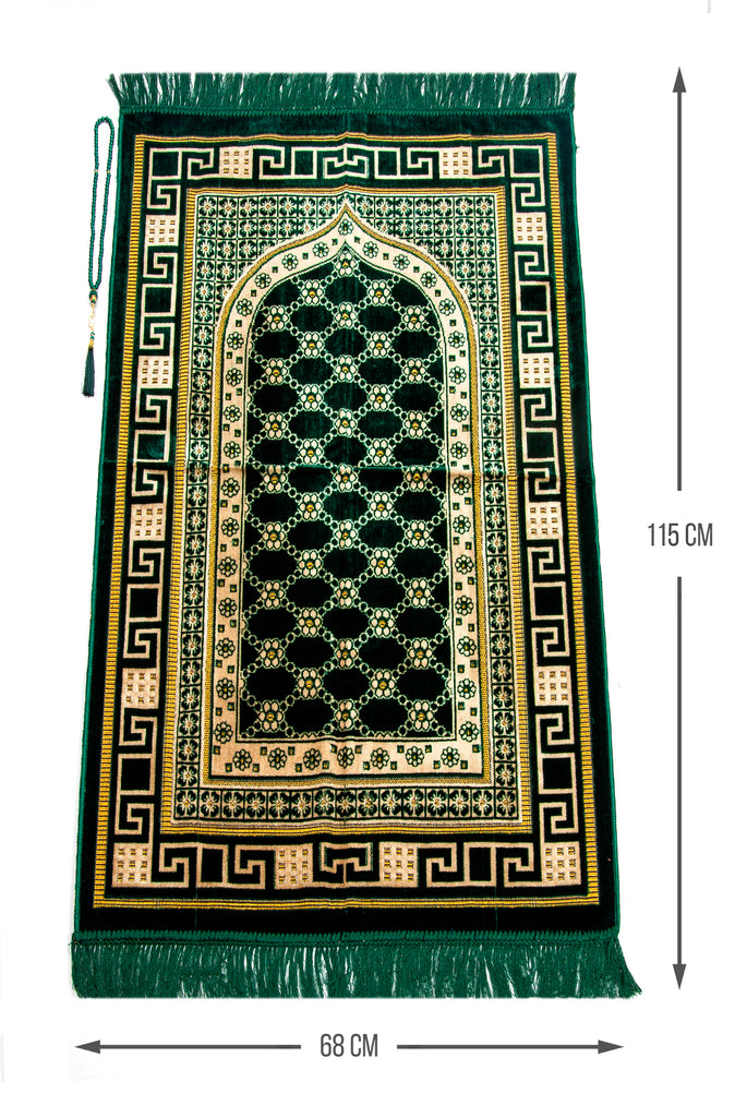 Luxuriöser muslimischer Gebetsteppich aus Samt mit Gebetsperlen | Janamaz | Sajadah | Weicher islamischer Gebetsteppich | Islamische Geschenke | Gebetsteppichmatte, Samtstoff