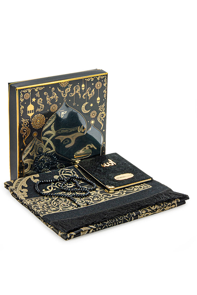 Velvet-Covered Bag Size Quran Book Prayer Rug Set
