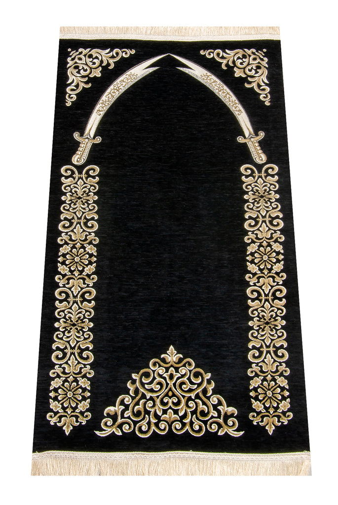 Muslim Prayer Rug with Imam Ali Sword Zulfiqar Design, Prayer Carpet, Chenille Fabric