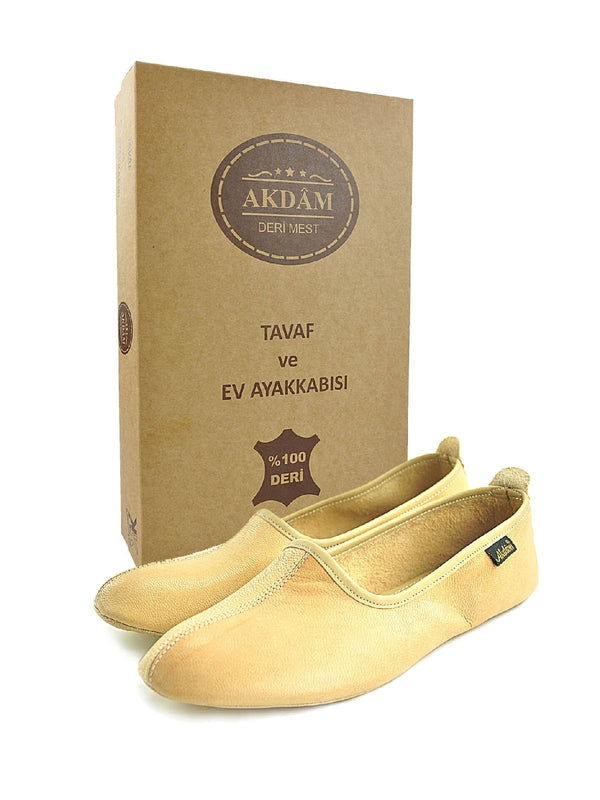 Genuine Halal Leather Handmade Shoes for Tawaf and Umrah, Home Slipper Yellow