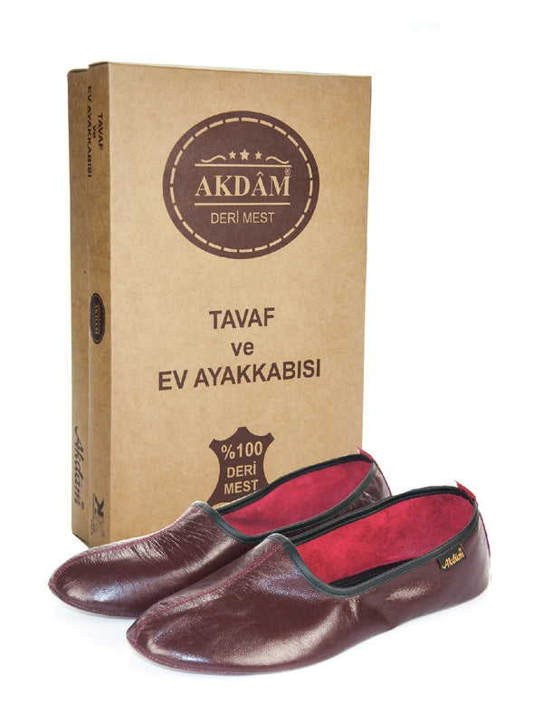 Genuine Halal Leather Handmade Shoes for Tawaf and Umrah, Home Slipper Burgundy