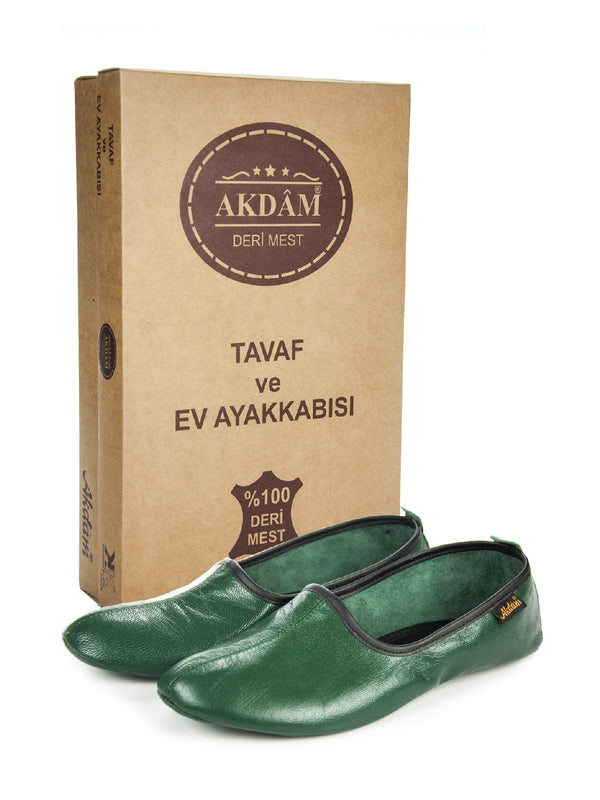 Genuine Halal Leather Handmade Shoes for Tawaf and Umrah, Home Slipper Green