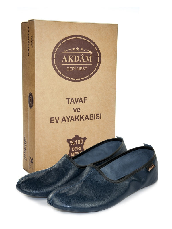 Genuine Halal Leather Handmade Shoes for Tawaf and Umrah, Home Slipper Navy