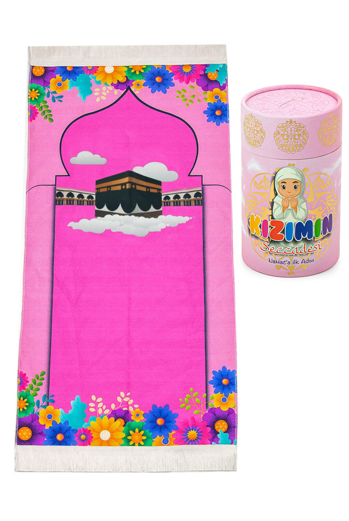 Kids Prayer Mat, Muslim Prayer Rug for Kid, Islamic Gifts for Kids, Design Janamaz Sajadah, Soft Salah Mat Carpet for Kids, Travel Praying Rug, Ramadan Eid Gift, Pink Kaaba