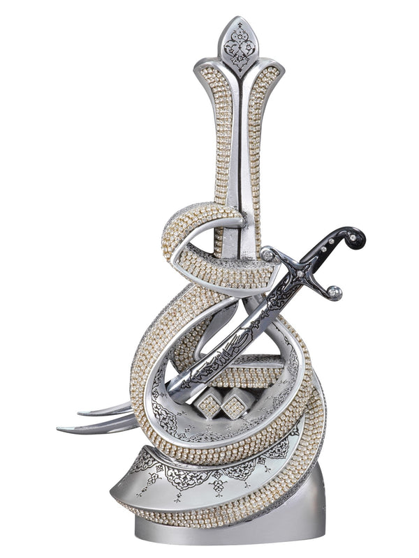 Islamic Imam Ali Sword Zulfiqar with Crystals Home Decoration, Islamic Table Decor Statue Gift