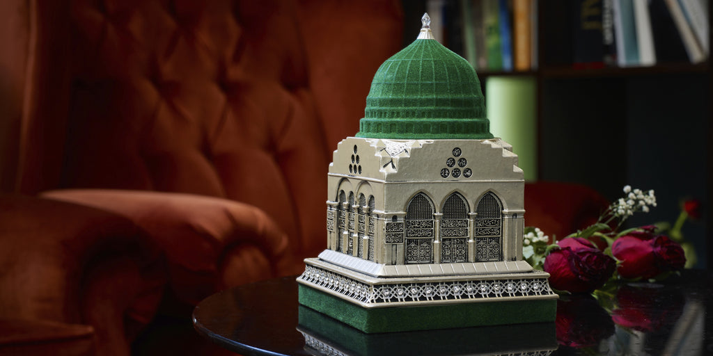 Islamic Al-Masjid an-Nabawi Replica Model Home Decoration, Silver, Islamic Table Decor Statue Gift