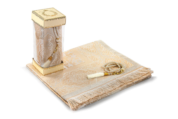 Muslim Prayer Rug and Rosary with Elegant Gift Box