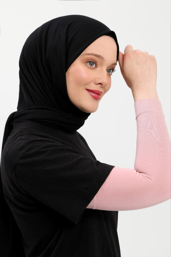 Plain Seamless Practical Lycra Hijab Combed Cotton Prayer Cuff Black