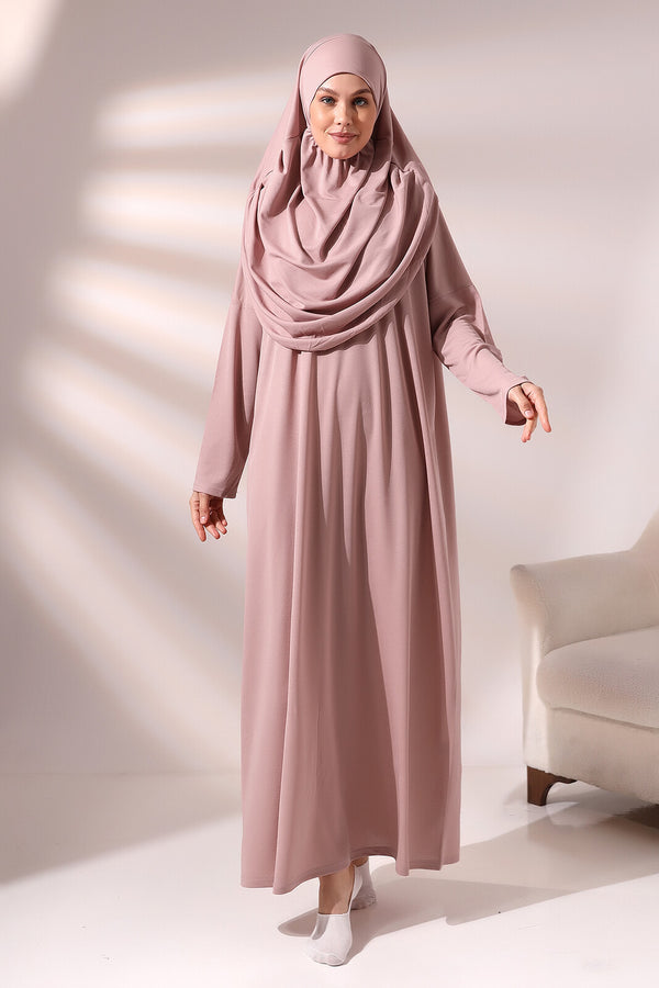 Muslimische Kleider für Frauen, einteiliges Langarm-Hijab-Abaya, islamisches Gebetskleid in voller Länge, Fuchsia, Komfort