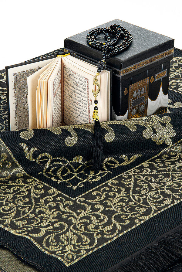 ihvan online, Prayer Rug, Prayer Mat for Muslim with Kaaba Design Cubic Gift Box, Islamic Salah Mat for Worship, Namaz Rug, Praying Carpet, Sajadah, Islamic Gifts for Men, Women, Black