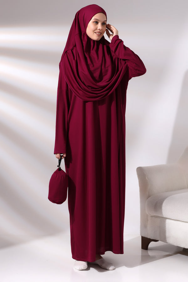 One-Piece Full-Length Long Sleeve Hijab Abaya Dresses for Women with Prayer Rug & Rosary