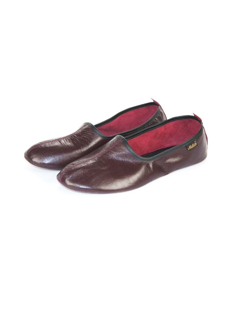 Genuine Halal Leather Handmade Shoes for Tawaf and Umrah, Home Slipper Burgundy