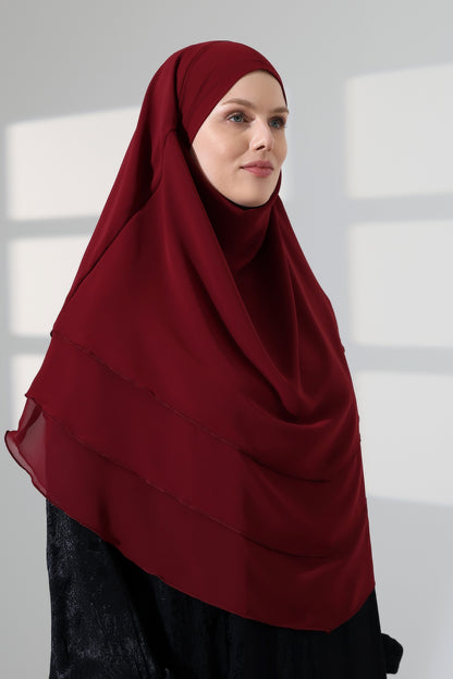 Muslim Prayer Hijab 3 Layers, Chiffon Khimar with Niqab Face Veil, Breathable Layered Ruffle Instant Long Scarf for Women, Oval Cut