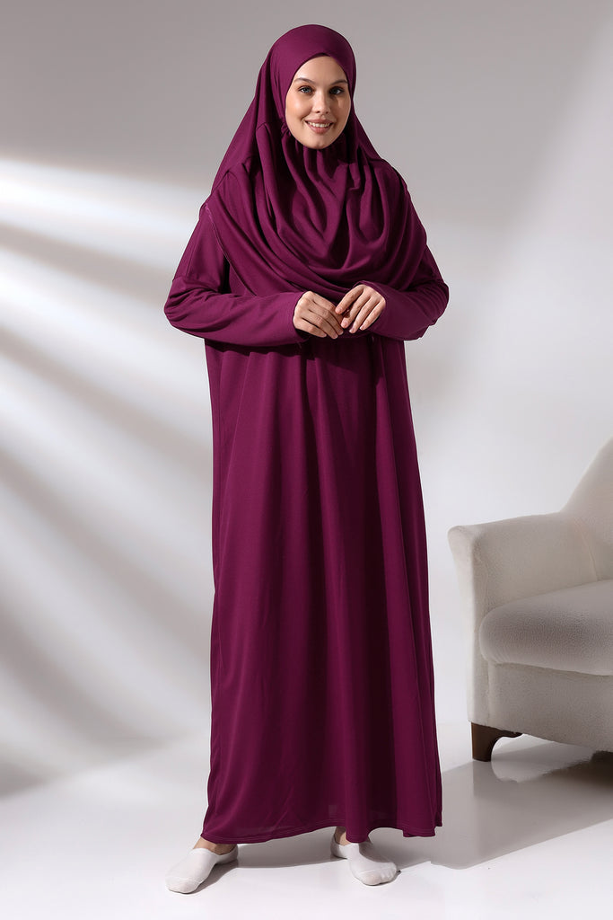 Muslimische Kleider für Frauen, einteiliges Langarm-Hijab-Abaya, islamisches Gebetskleid in voller Länge, Fuchsia, Komfort