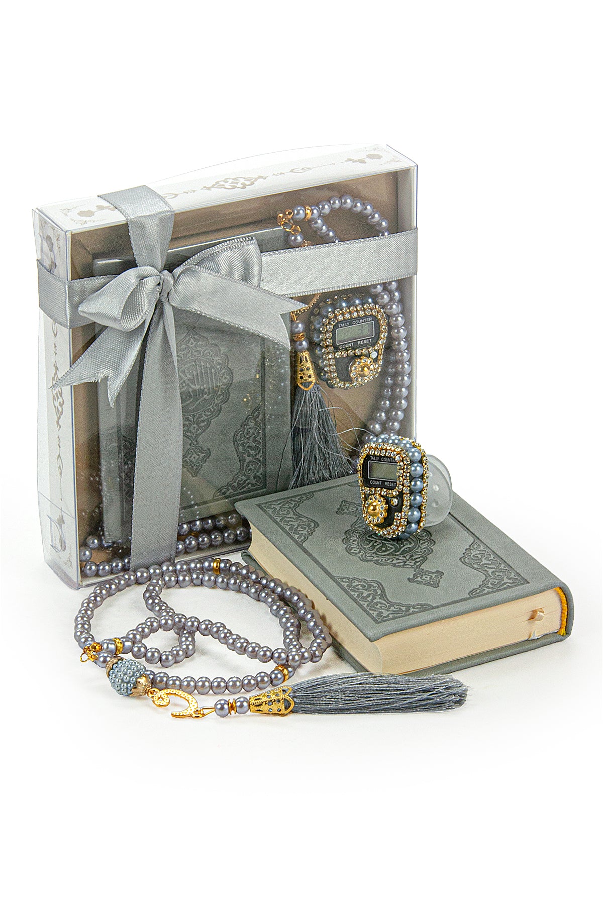 Madina Calligraphy Quran Set with Islamic Finger Counter, Prayer Rosary, 3 Pieces Gift for Ramadan and Eid Set - ihvan
