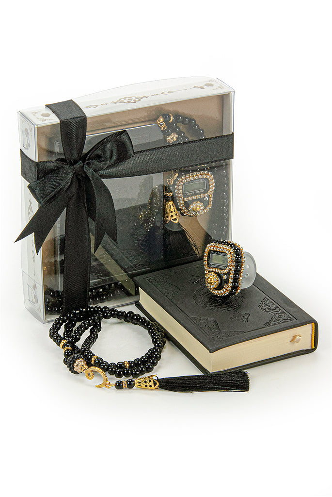 Madina Calligraphy Quran Set with Islamic Finger Counter, Prayer Rosary, 3 Pieces Gift for Ramadan and Eid Set - ihvan
