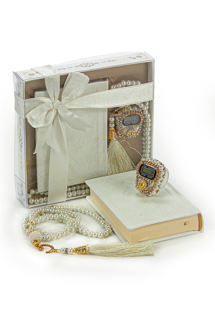 Madina Calligraphy Quran Set with Islamic Finger Counter, Prayer Rosary, 3 Pieces Gift for Ramadan and Eid Set - ihvan