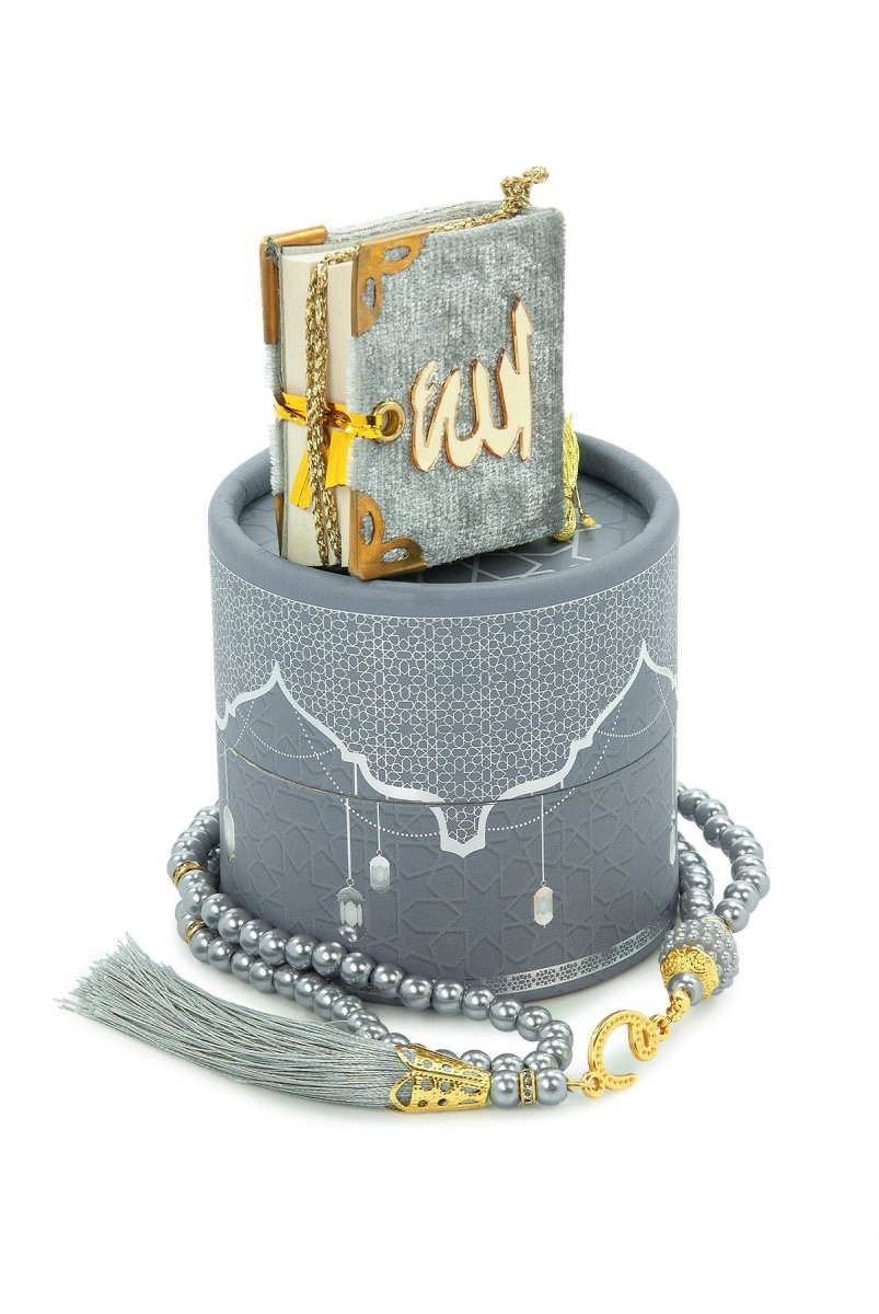 3-Piece Mini Quran Gift Set | Pearl Rosary & Digital Tasbeeh Counter in Velvet Box | Islamic Gift Set - ihvan