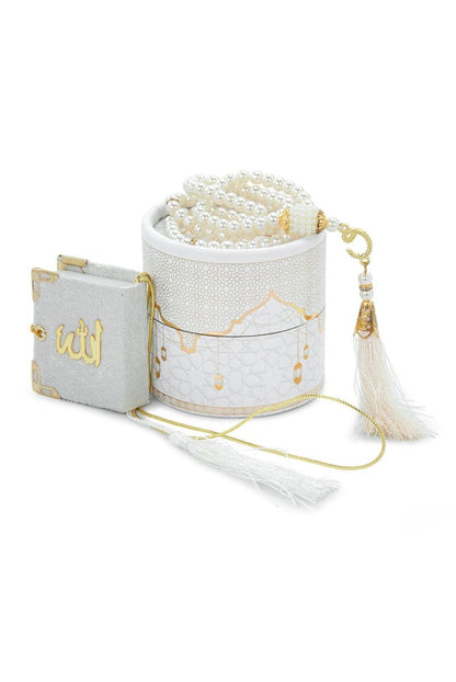 3 - Piece Mini Quran Gift Set | Pearl Rosary & Digital Tasbeeh Counter in Velvet Box | Islamic Gift Set - ihvan
