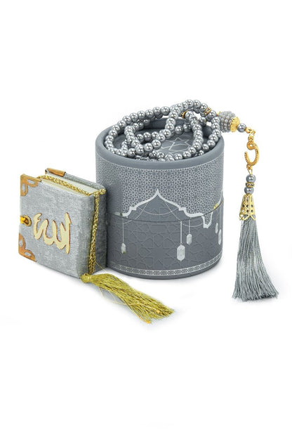 3-Piece Mini Quran Gift Set | Pearl Rosary & Digital Tasbeeh Counter in Velvet Box | Islamic Gift Set - ihvan