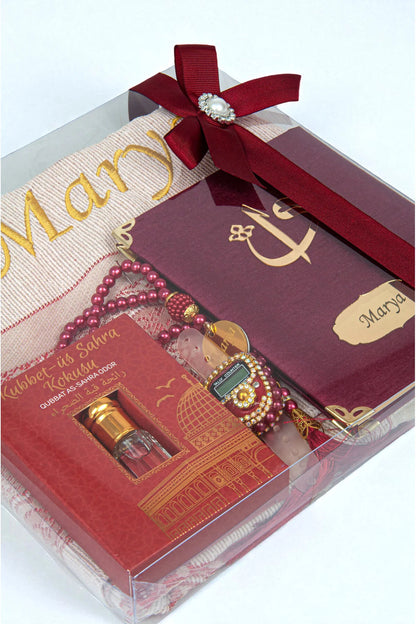 Personalized Islamic Gift Set – Prayer Rug, Yasin Book, Tasbeeh, Digital Zikr Counter & Perfume