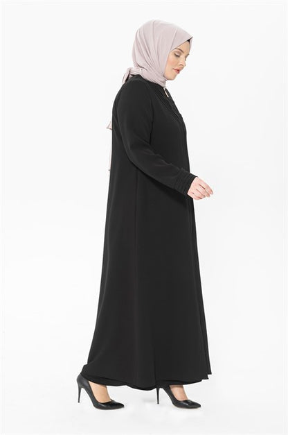 Nervür Yakalı Siyah Ferace 3325
