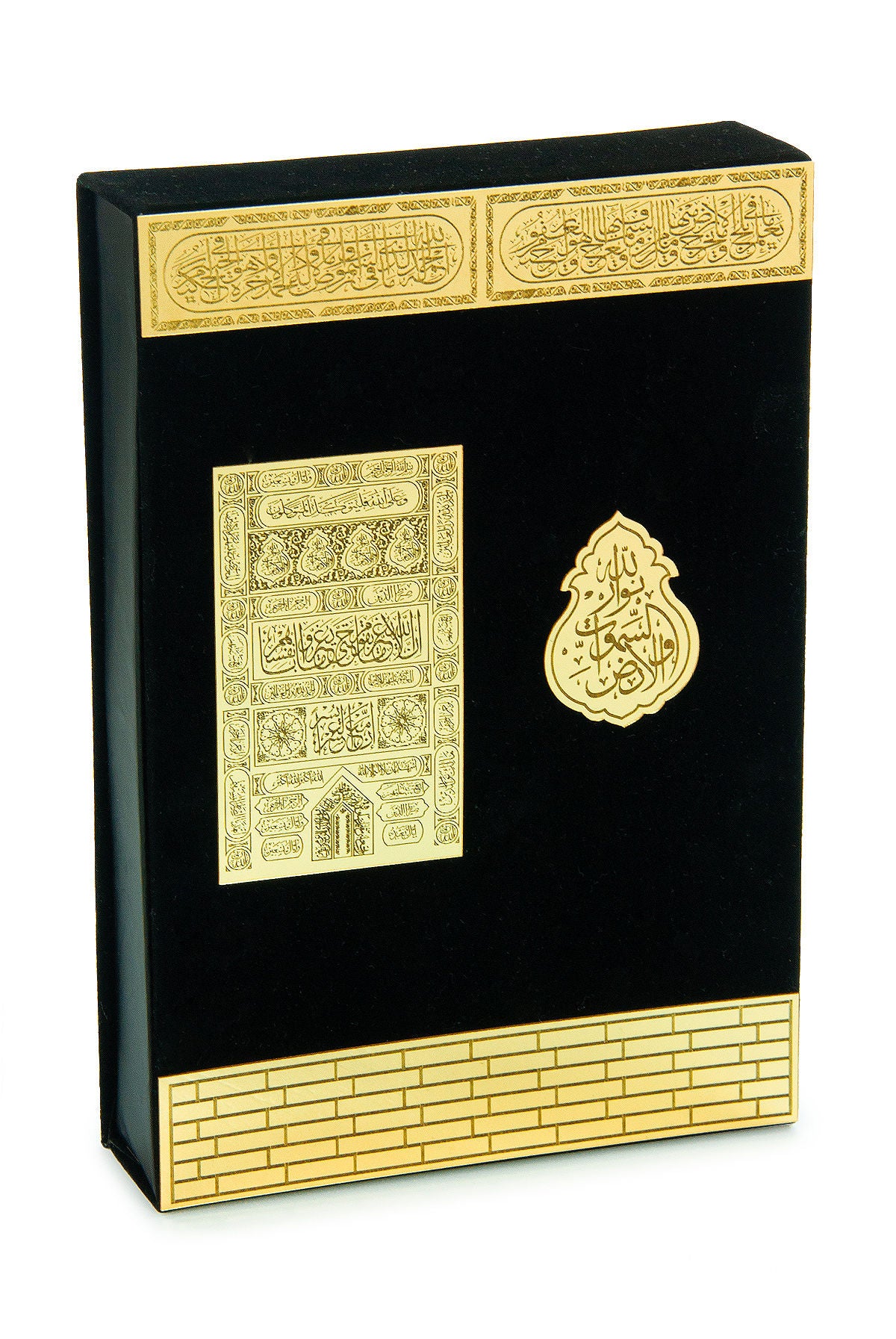 Kaaba Pattern Velvet Box Holy Quran with Plaque Lid – Medium Size