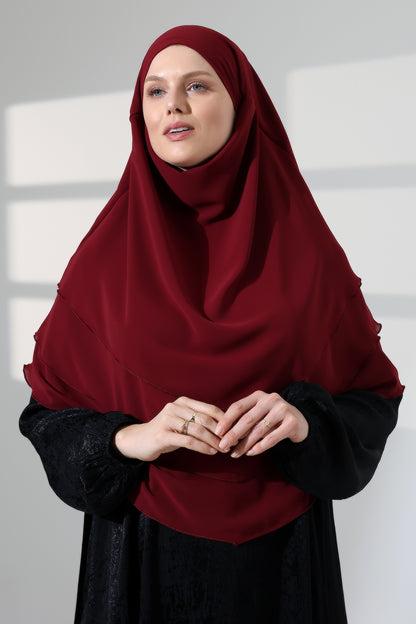 Muslim Prayer Hijab 3 Layers, Chiffon Khimar with Niqab Face Veil, Breathable Layered Ruffle Instant Long Scarf for Women, Oval Cut
