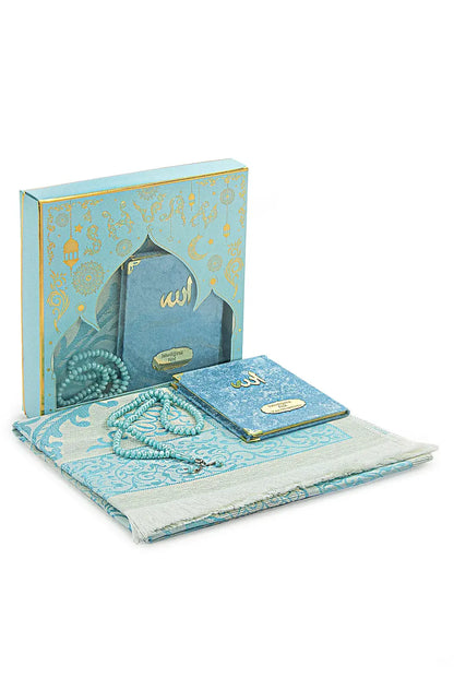 Luxury Mevlut Gift Set – Velvet Yasin Book with Name, Tafta Prayer Rug & Crystal Tasbeeh