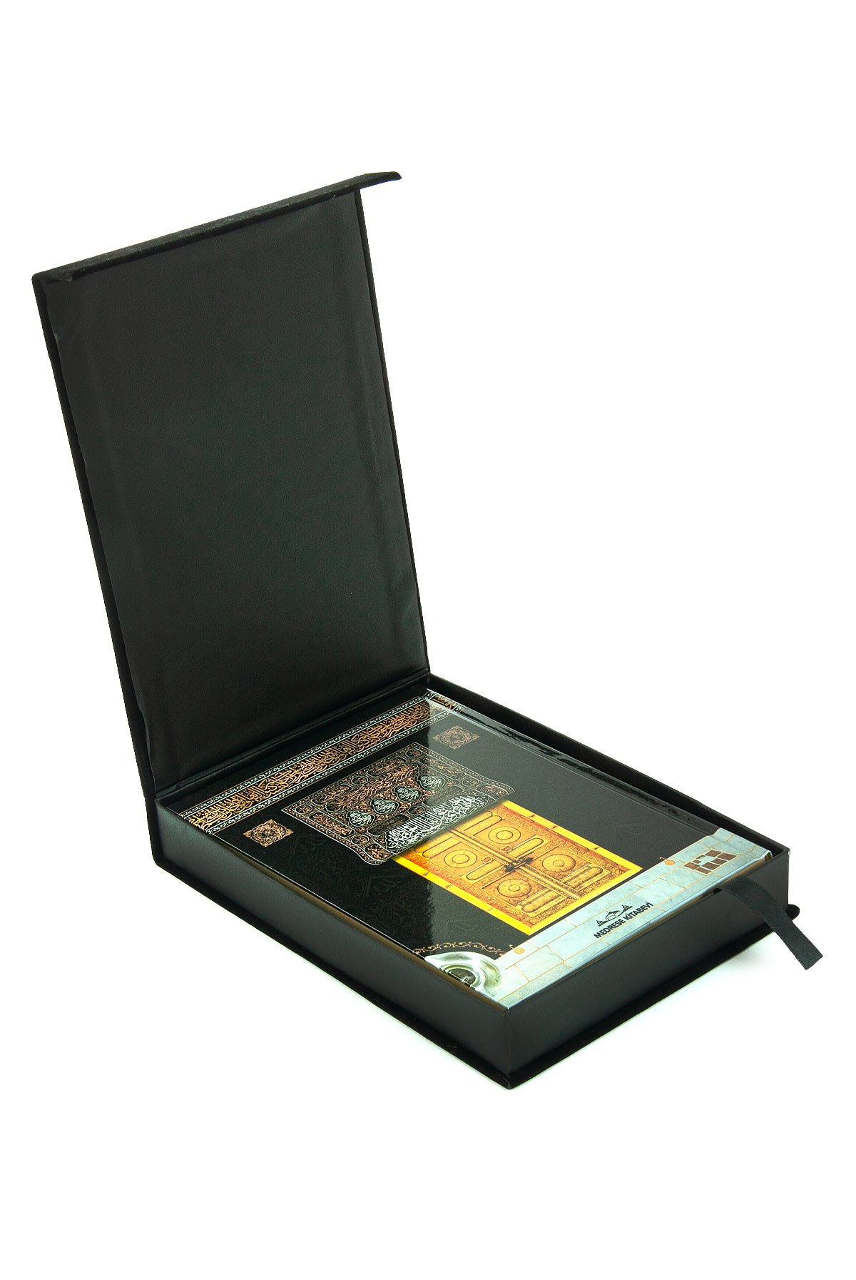 Kaaba Pattern Velvet Box Holy Quran with Plaque Lid – Medium Size