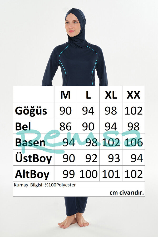 Rozamay Reglan Kol Likralı Tam Kapalı Tesettür Mayo 3130-25 Koyu Lacivert