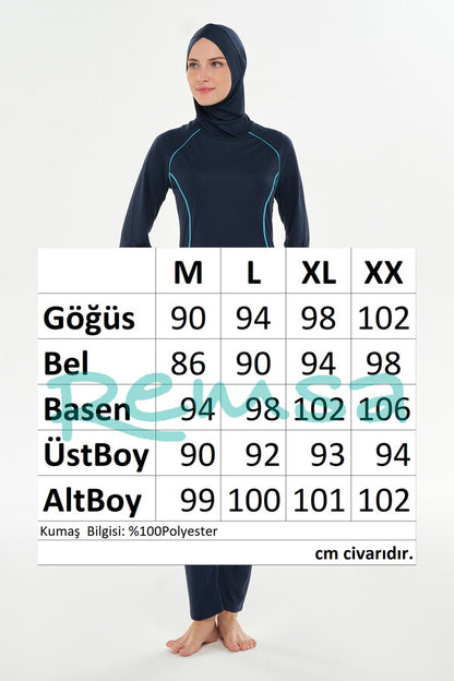 Rozamay Reglan Kol Likralı Tam Kapalı Tesettür Mayo 3130-25 Koyu Lacivert