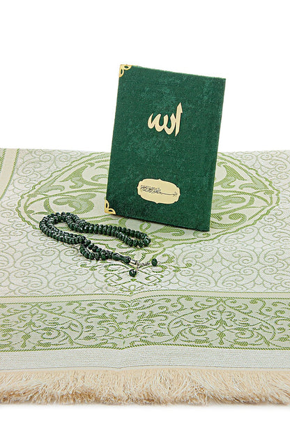 Velvet - Covered Bag Size Quran Book Prayer Rug Set - ihvan