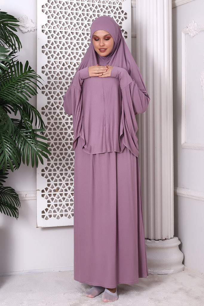 Muslimische Kleider für Frauen, zweiteiliges, langärmliges, islamisches Gebetskleid, Hijab, Rose