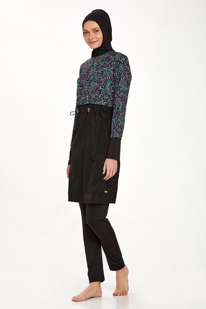 Adasea 1417 Siyah Crop Görünümlü Tam Kapalı Tesettür Mayo