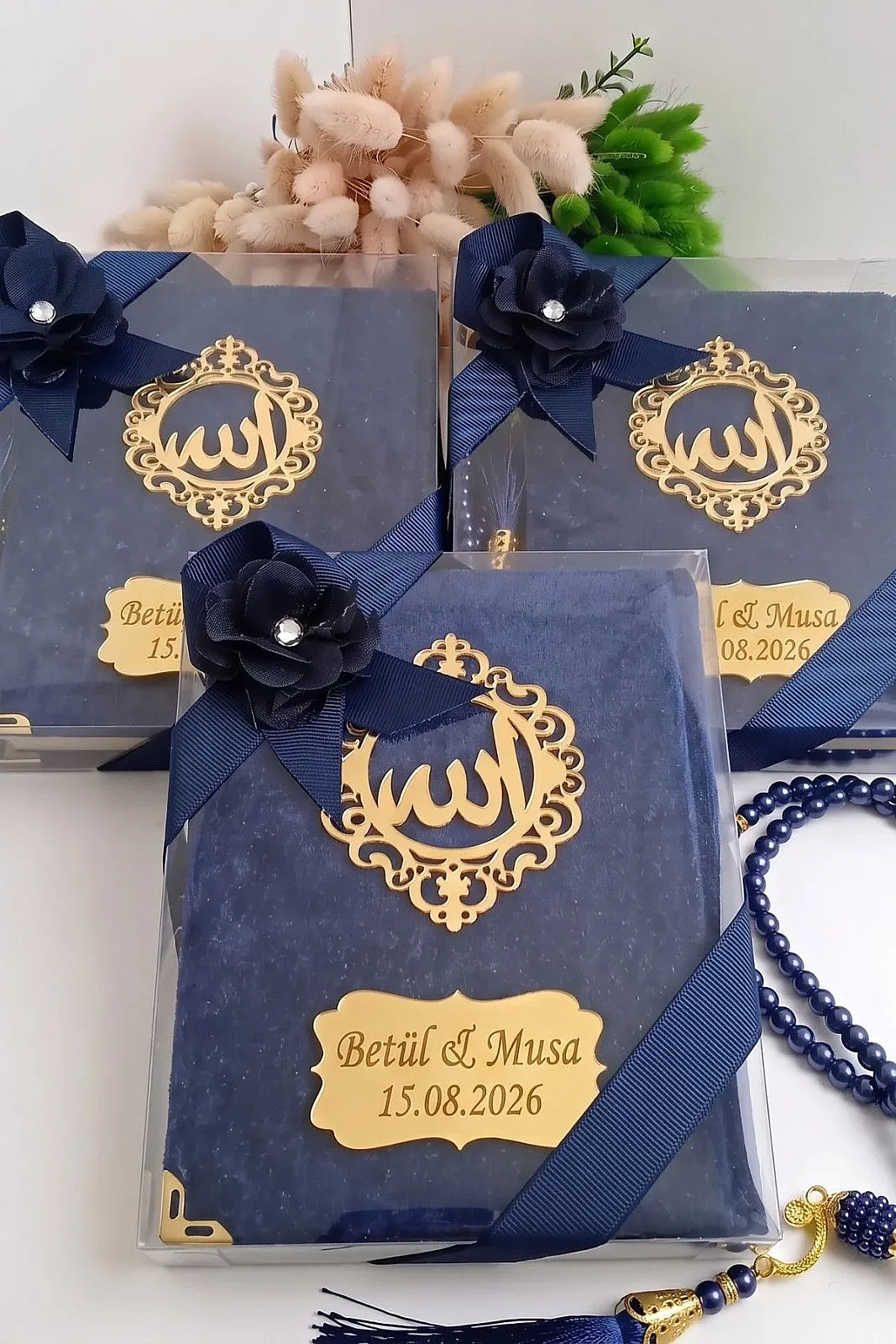 5-Pack Personalized Velvet Yaseen Book Gift Set with 99-Bead Tasbih & Gift Box