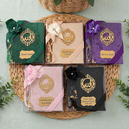 5-Pack Personalized Velvet Yaseen Book Gift Set with 99-Bead Tasbih & Gift Box