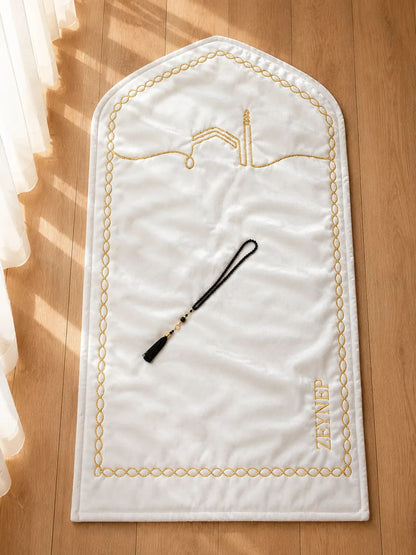 Personalized Couple’s Prayer Rug Set with Kaaba Design - Black & White