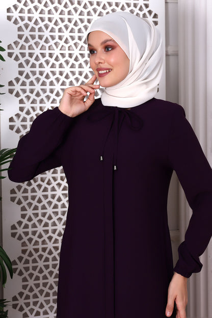 Düz Mürdüm Boyundan Bağcıklı Ferace 9229-22