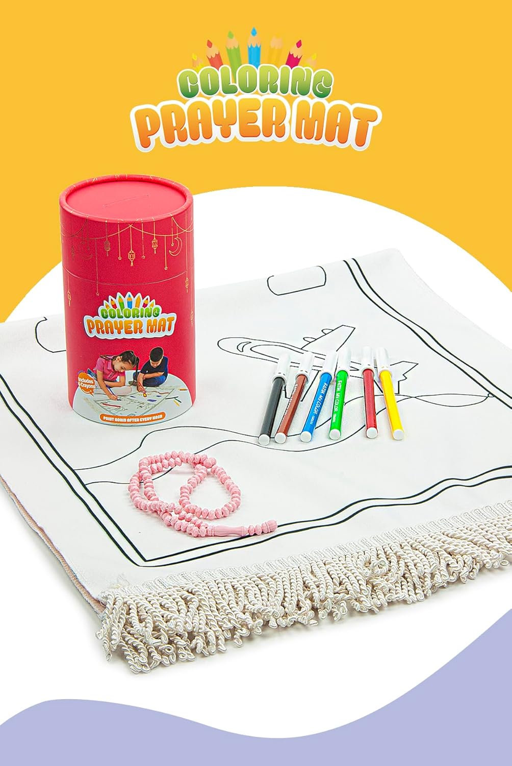 Islamic Prayer Rug Set for Kids | Paintable & Washable | Red