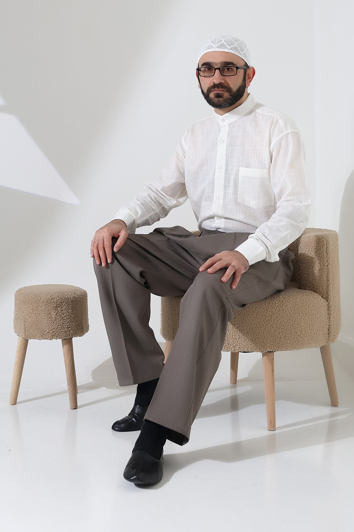 Erkek Beli Lastikli Cepli Hac Umre Kumaş Şalvar Pantolon - Toprak(ISR)