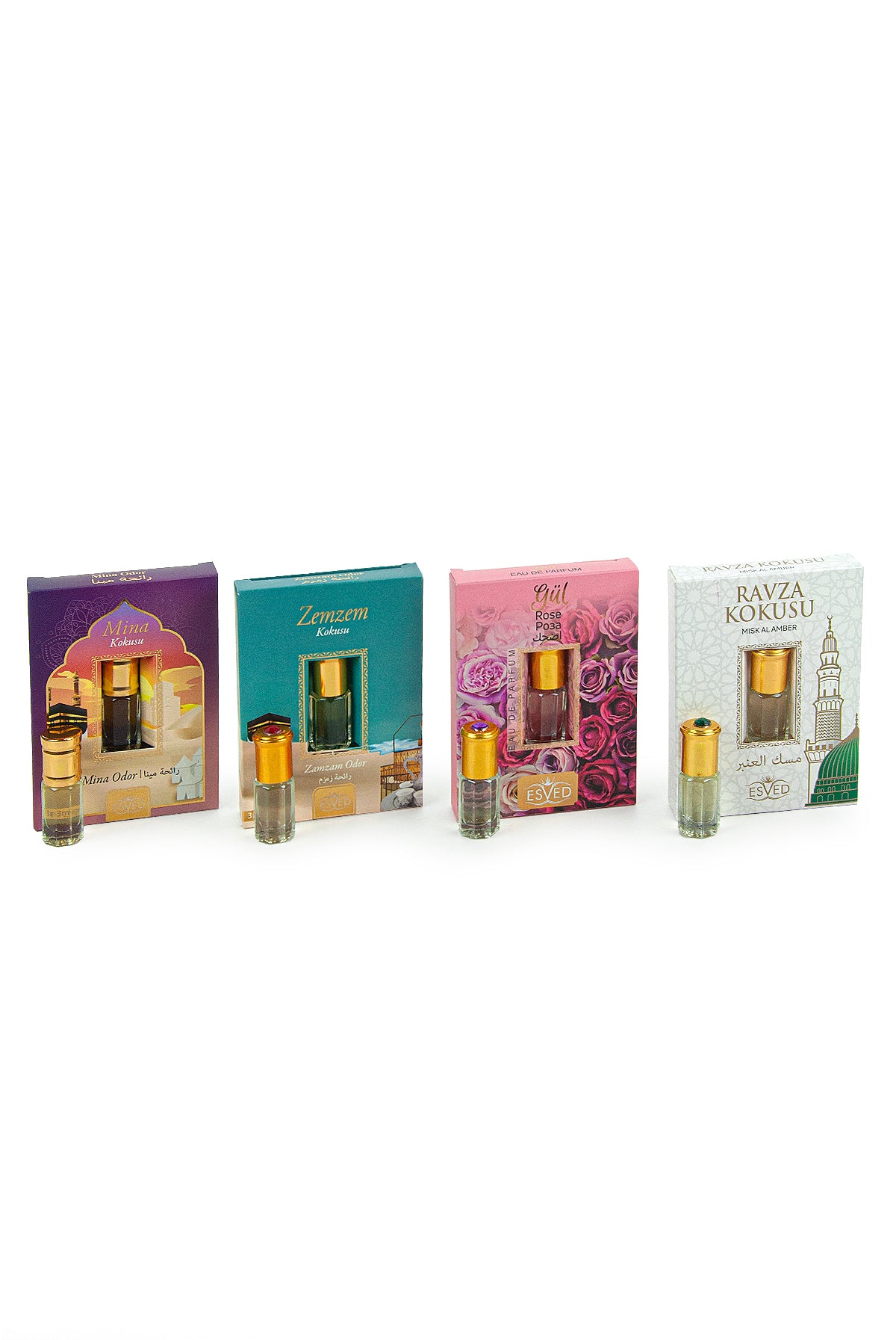 4-Piece Islamic Essence Set | Mina, Zemzem, Rose & Medina Fragrance | Alcohol-Free Slim Roll-On Gift - Ihvan