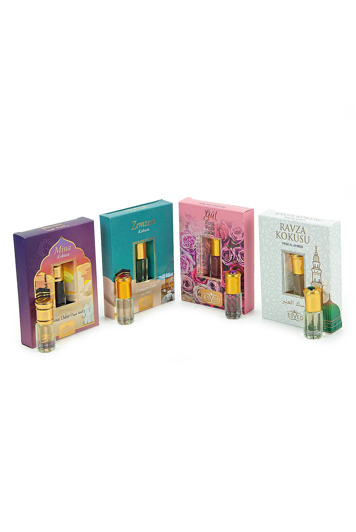 4-Piece Islamic Essence Set | Mina, Zemzem, Rose & Medina Fragrance | Alcohol-Free Slim Roll-On Gift - Ihvan