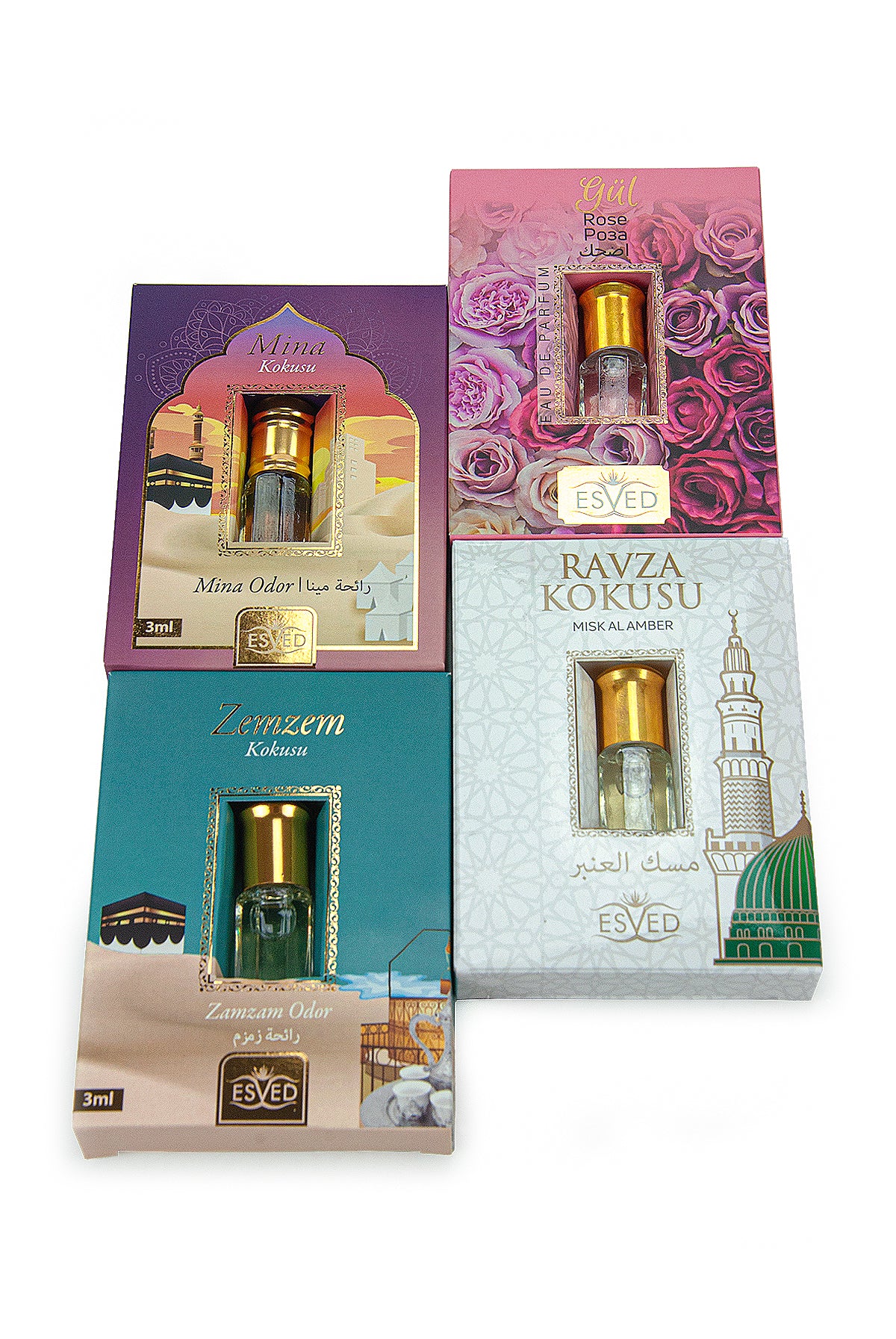 4-Piece Islamic Essence Set | Mina, Zemzem, Rose & Medina Fragrance | Alcohol-Free Slim Roll-On Gift - Ihvan